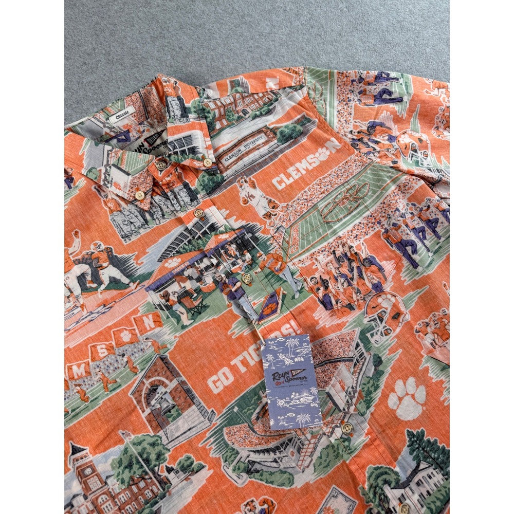 Reyn Spooner‎ Clemson University Tigers Mens Small Orange Scenic Aloha Shirt NWT